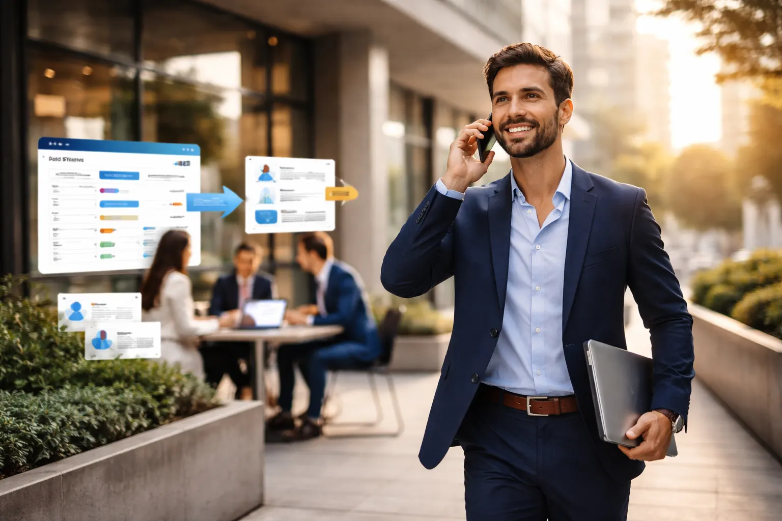 Equipe de vendas usando CRM em escritório moderno e organizado
