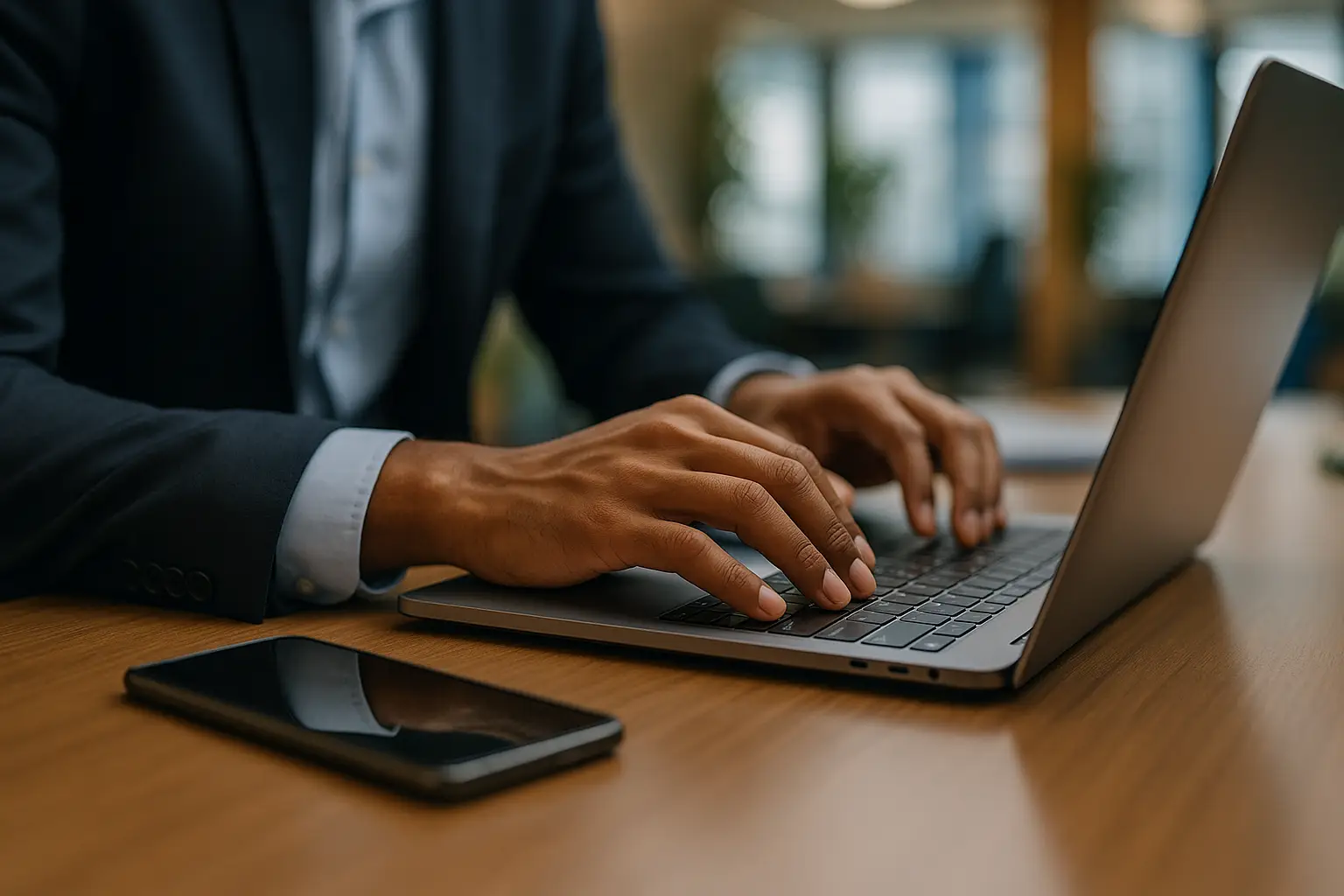 Equipe comercial organizada em escritório moderno analisando leads de Google Ads e Instagram.