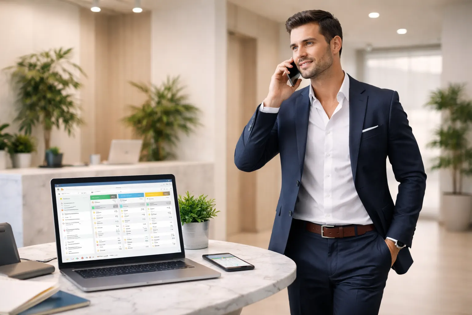 Equipe corporativa discutindo estratégia de vendas e marketing em escritório moderno