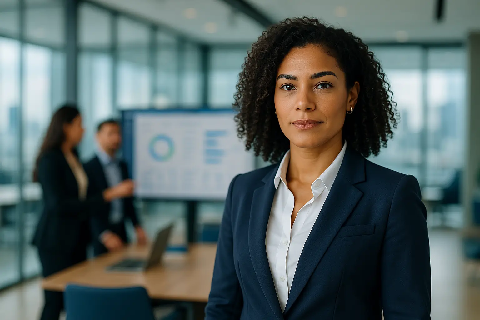 Equipe comercial analisando uso do CRM em escritório moderno.